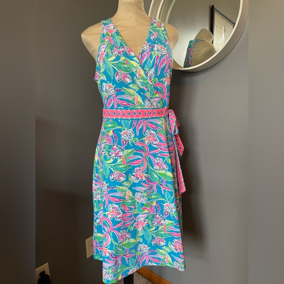 Lilly Pulitzer Dresses & Skirts - Lilly Pulitzer Clancie Knee length Wrap Dress Turquoise Size Large